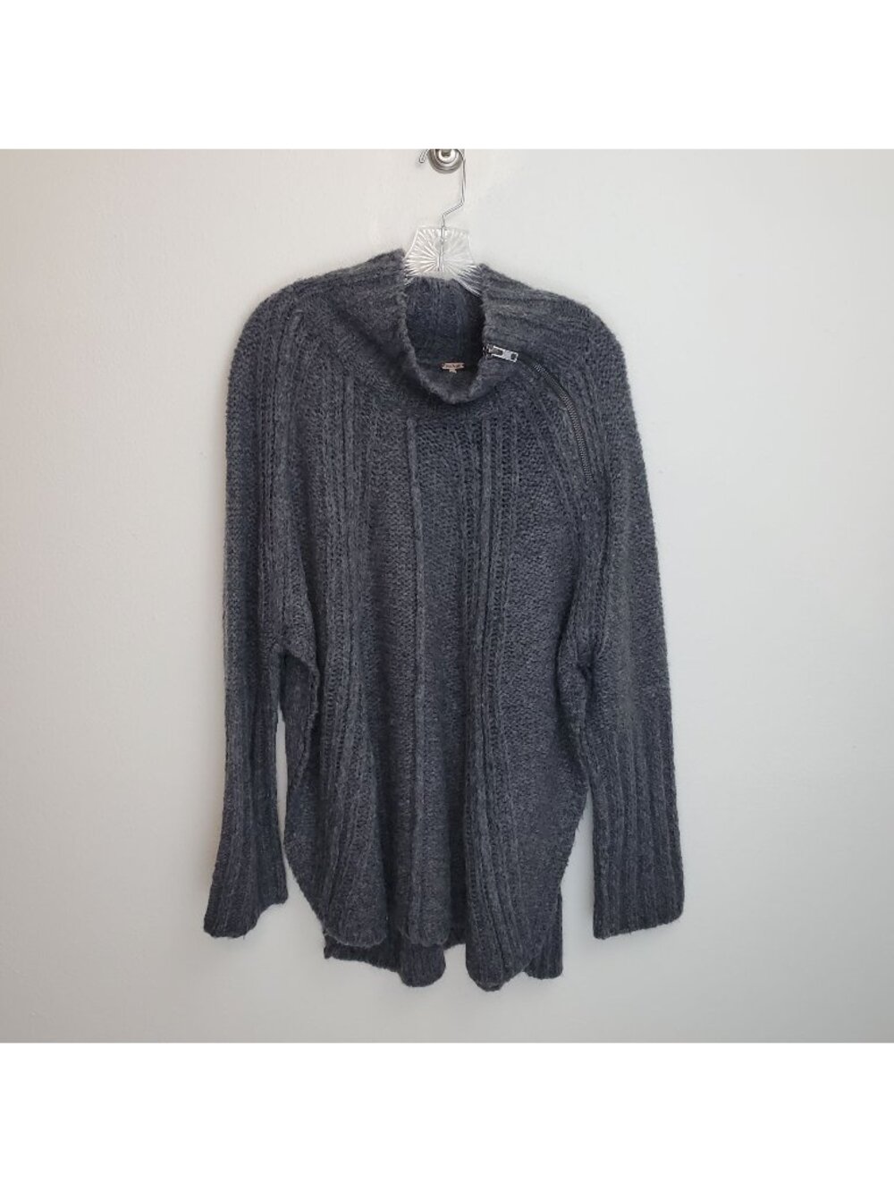 Free People Zip Split pullover sweater in gray